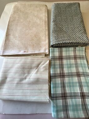 Quilting Sewing Crafting Fabric Lot Chek Stripes Floral Blue Cream Green Red